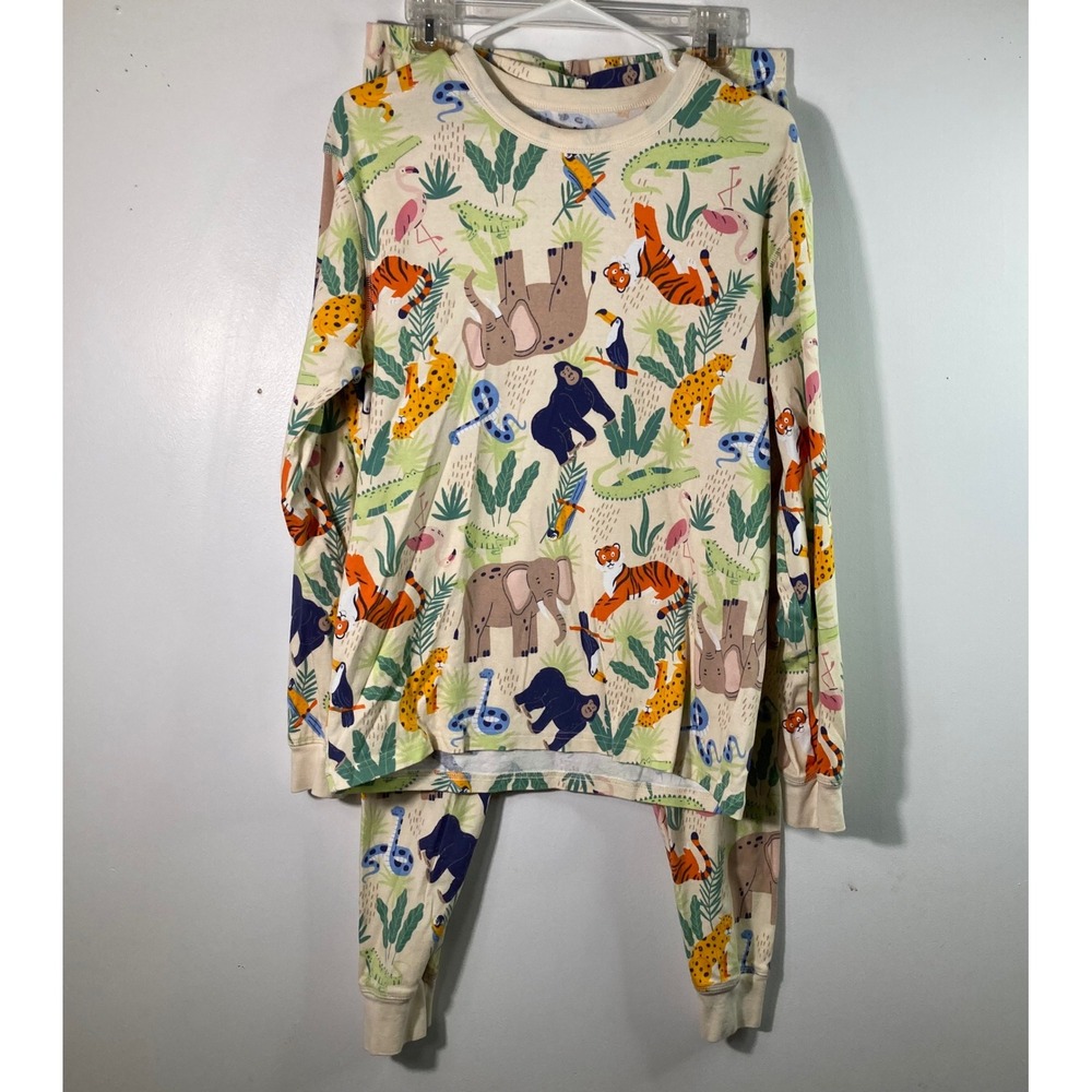 Landry's Adult Large Pajama Set Long‎ Sleeve Pants Cream Jungle Animals Print L